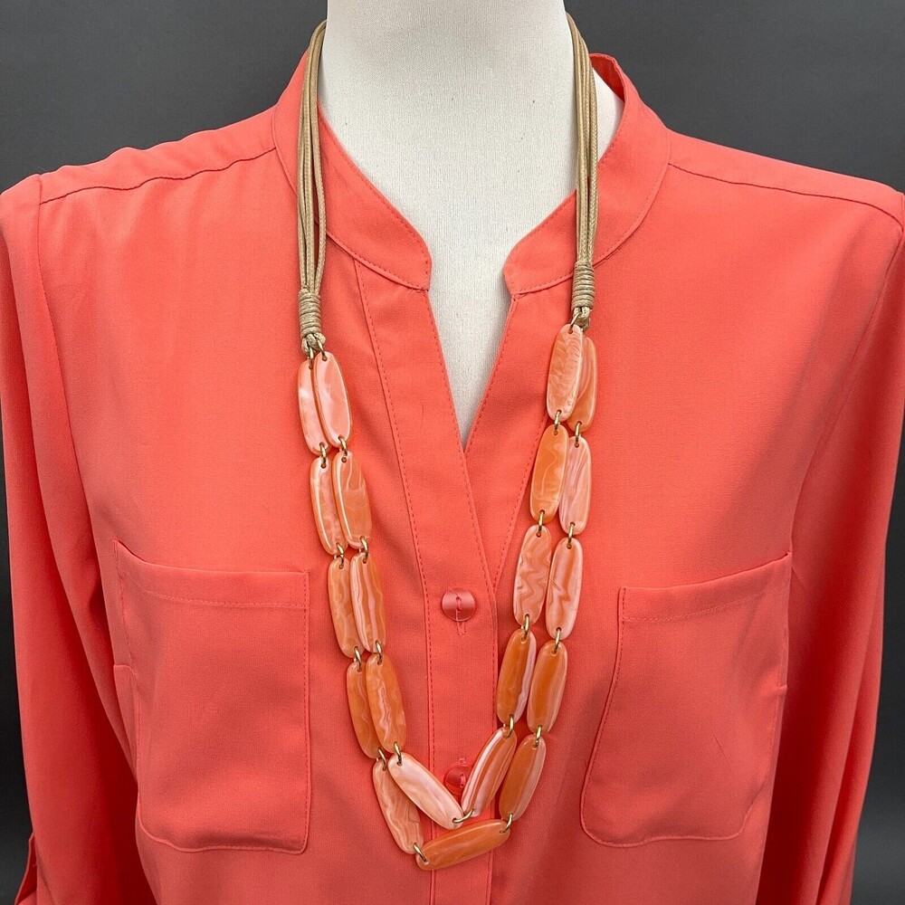 Gold-tone Pink Salmon Cord Women's Fashion Necklace NWOT‎